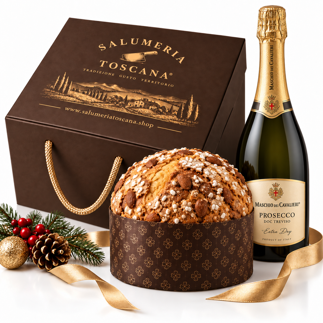 cesto natalizio con panettone artigianale , e prosecco doc