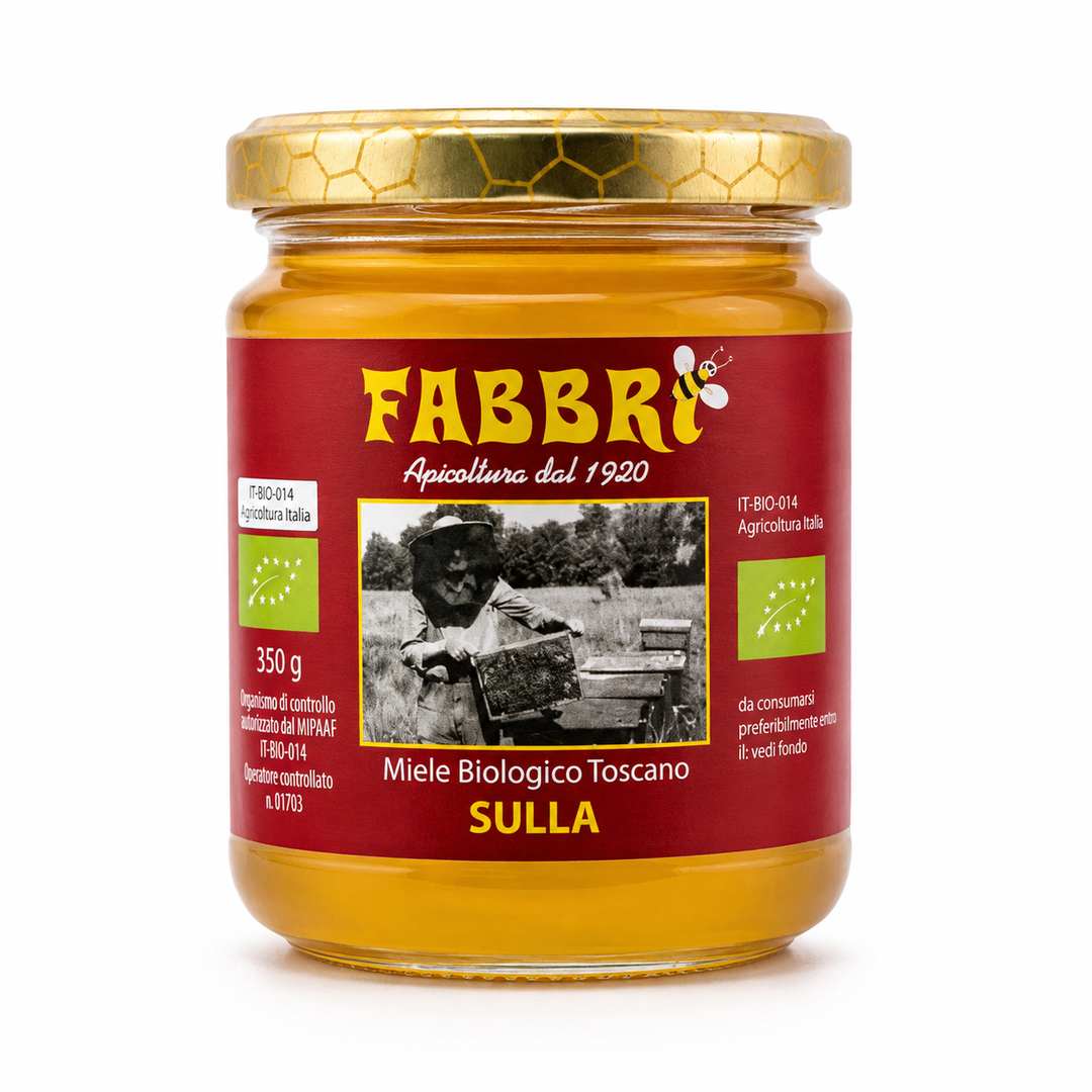 Ekologiczny toskański miód z sulla Fabbri 250 g w szklanym słoiku