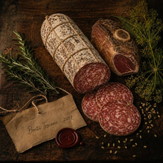 Salame toscano affettato e finocchiona artigianale Bontà Toscane con finocchietto e rosmarino
