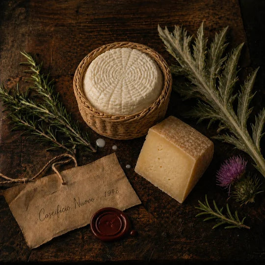 Pecorino toscano e formaggio stagionato del Caseificio Nuovo con cardo e rosmarino