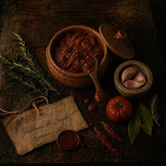 Sugo toscano artigianale della Fabbrica dei Sughi Toscana con pomodoro, aglio ed erbe aromatiche