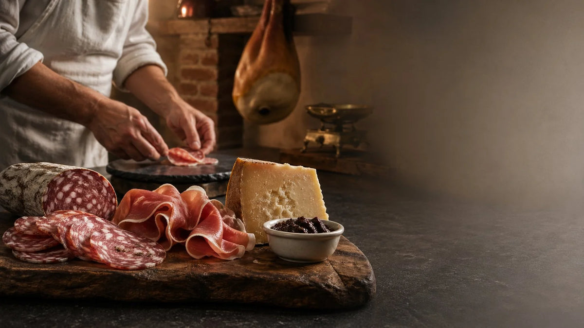 Tagliere di salumi e formaggi toscani nella bottega Salumeria Toscana