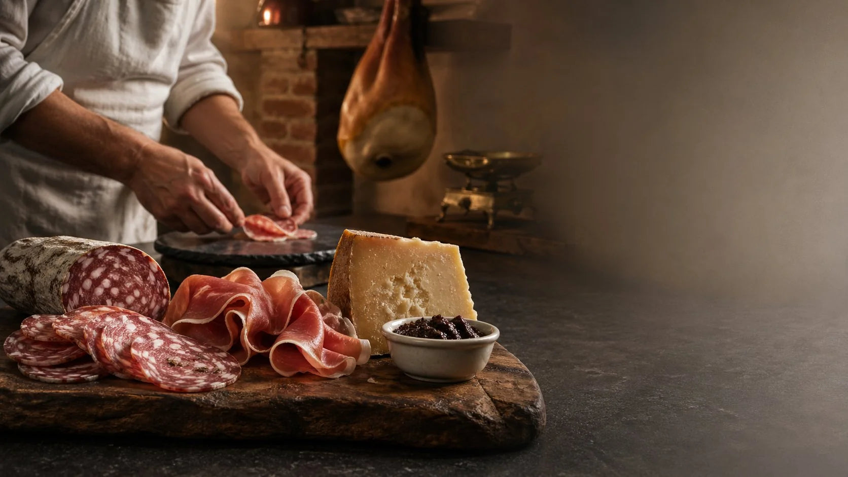 Tagliere di salumi e formaggi toscani nella bottega Salumeria Toscana