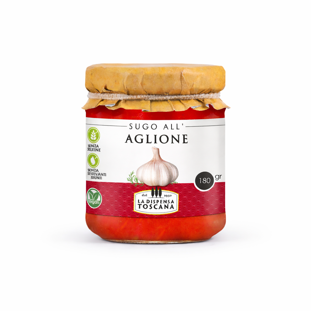 Sugo all’aglione toscano artigianale 180g La Dispensa Toscana con pomodoro italiano e aglione della Valdichiana pronto per pasta e pici