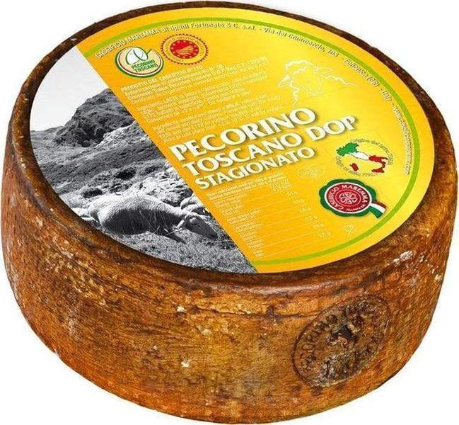 "Pecorino Toscano DOP Stagionato - Autenticità e qualità riconosciute." "Denominazione di Origine Protetta (DOP) - Il simbolo dell'eccellenza casearia toscana."